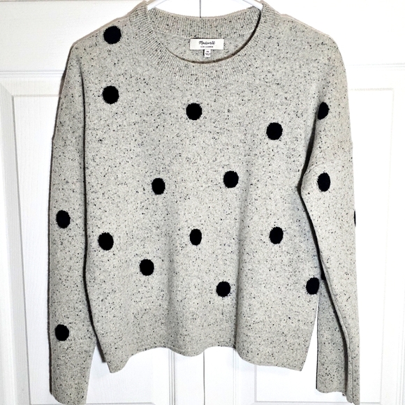 Madewell 100% Cashmere Sweater In Donegal Dot Gray Black Polka Dot XS Light Soft - Picture 1 of 8